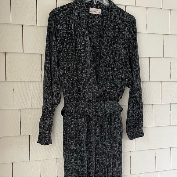Liz Claiborne Pants - Vintage 90s Liz Claiborne Black and White Dotted Long Sleeve Jumpsuit with Belt